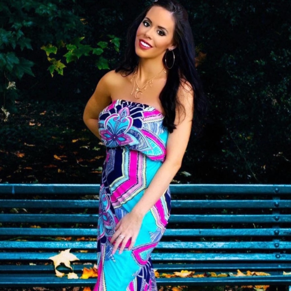 Pink Owl Maxi Dress Boho Flowy Aztec Bright Turquoise Small
